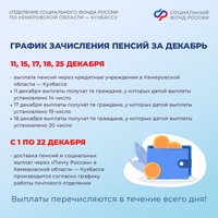 Публикуем график выплат пенсий и пособий в декабре