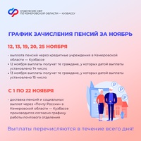 Отделение Соцфонда по Кемеровской области информирует Кузбассовцев об изменениях в графике выплат детских пособий и пенсий в ноябре