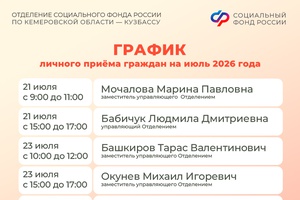 График личного приема граждан руководством Отделения СФР по Кузбассу в июле