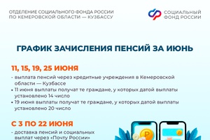 График выплат пенсий и детских пособий в июне